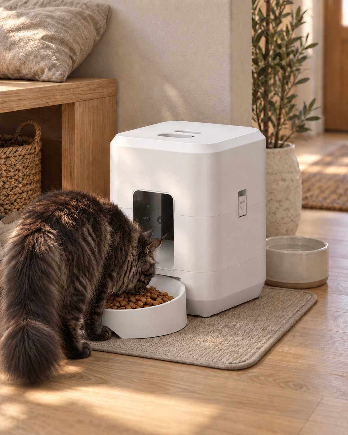 Automatic Cat Feeder Bolgheri — shown at home with cats