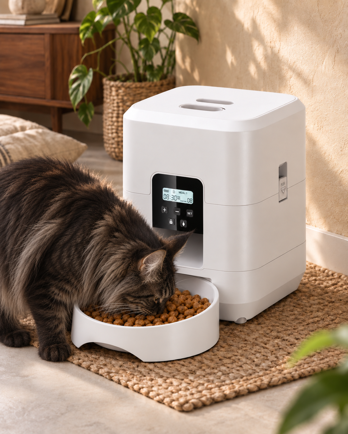 Automatic Cat Feeder Bolgheri — shown at home with cats