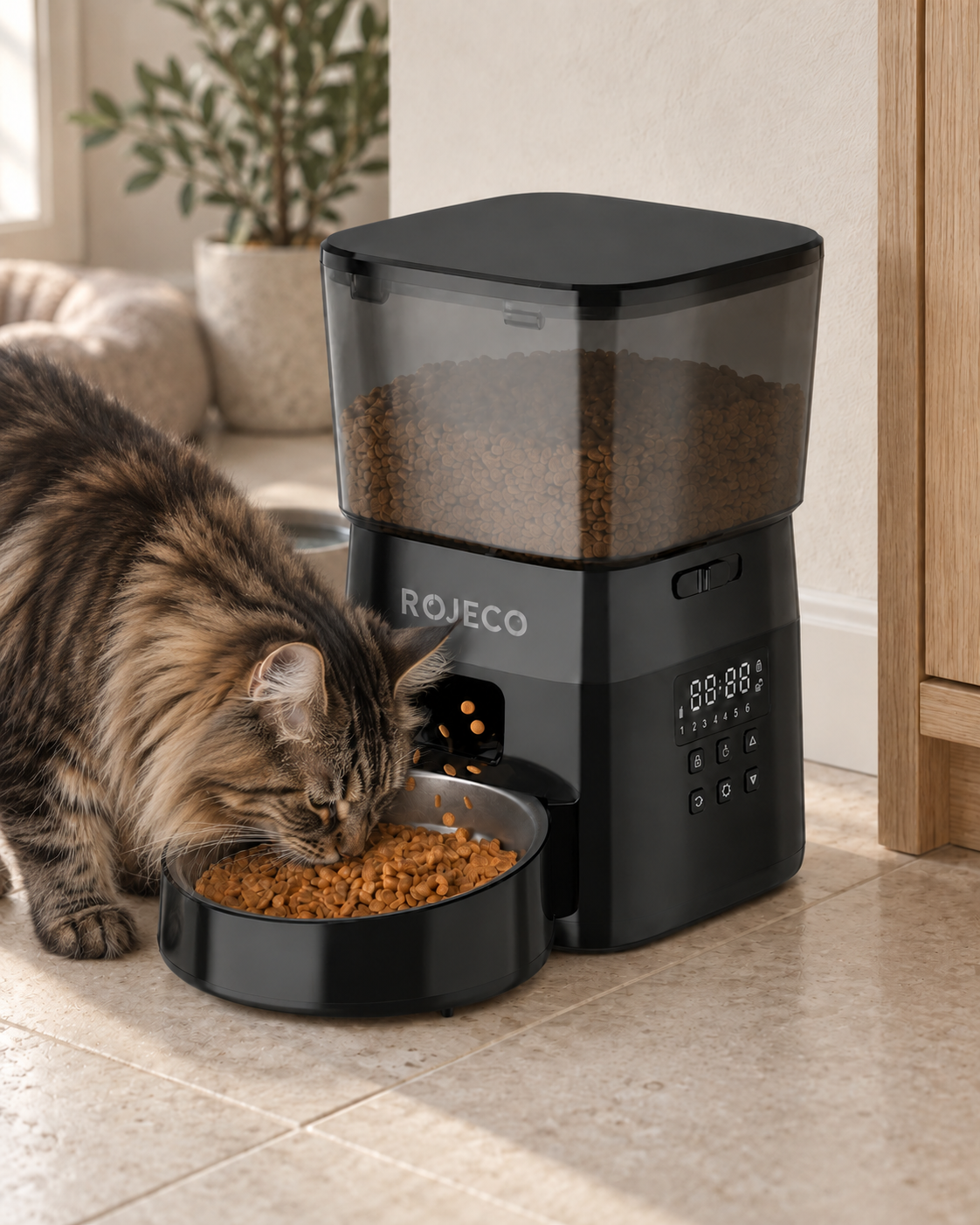 Automatic Cat Feeder Montepulciano — shown at home with cats