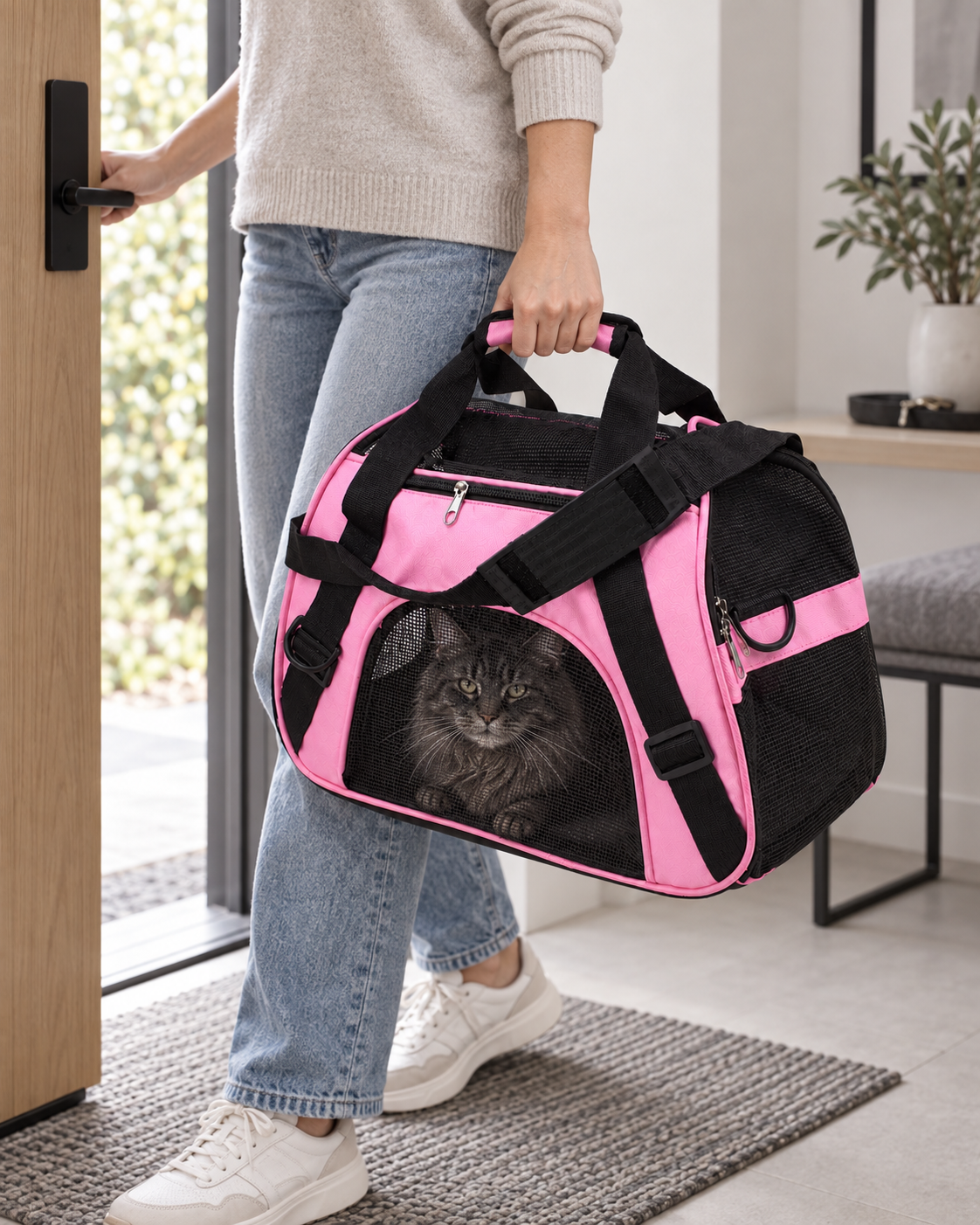 Cat Carrier Terracina — shown at home with cats