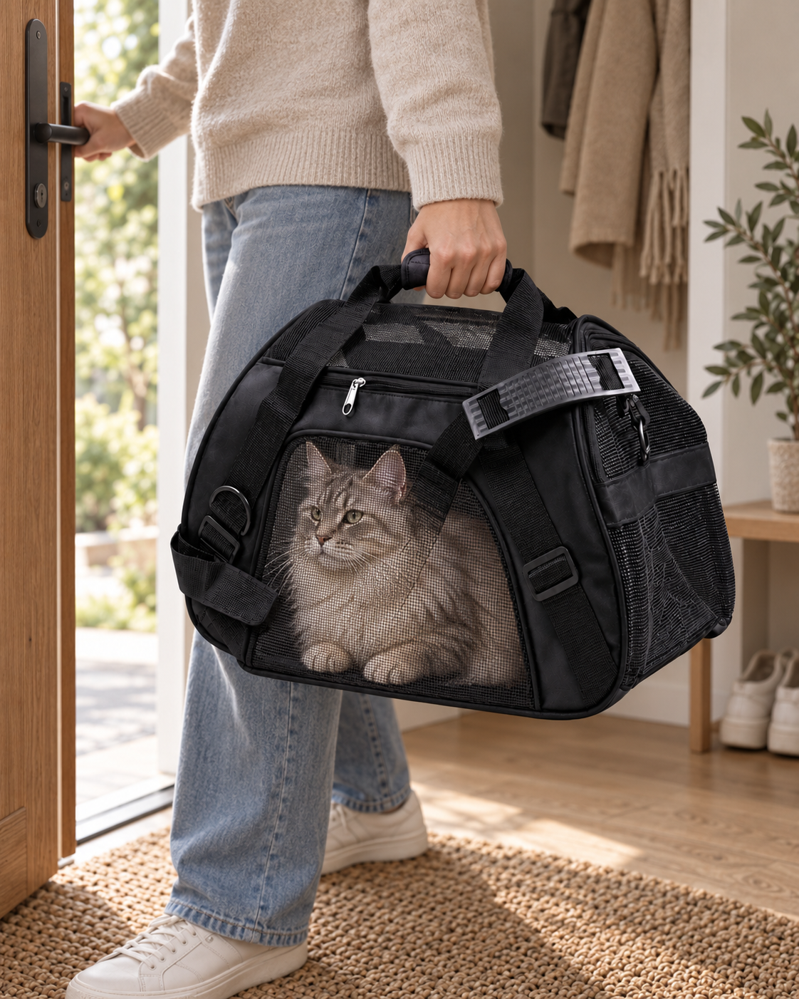 Cat Carrier Terracina — shown at home with cats