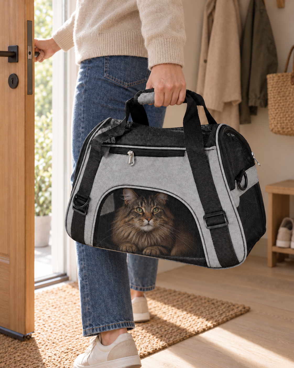 Cat Carrier Terracina — shown at home with cats