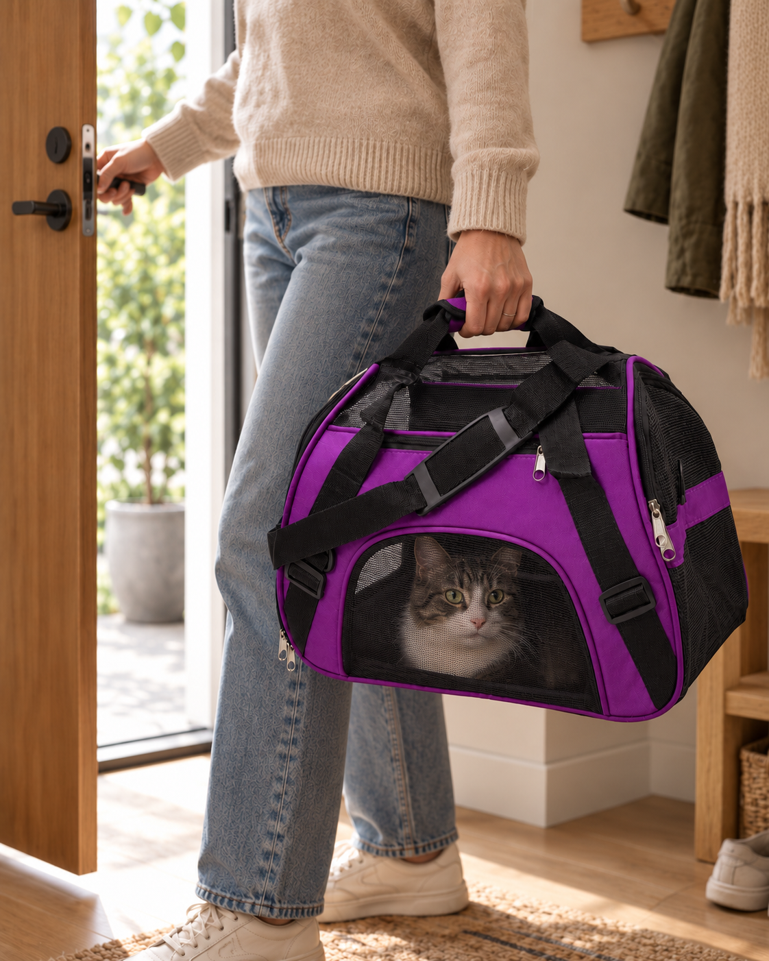 Cat Carrier Terracina — shown at home with cats