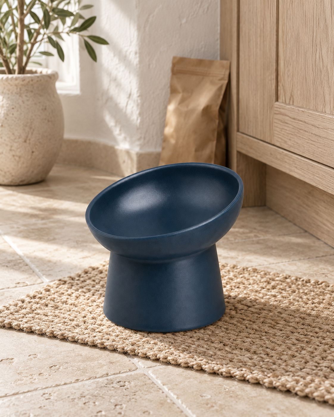 Raised Cat Bowl Trevi — shown in a living room