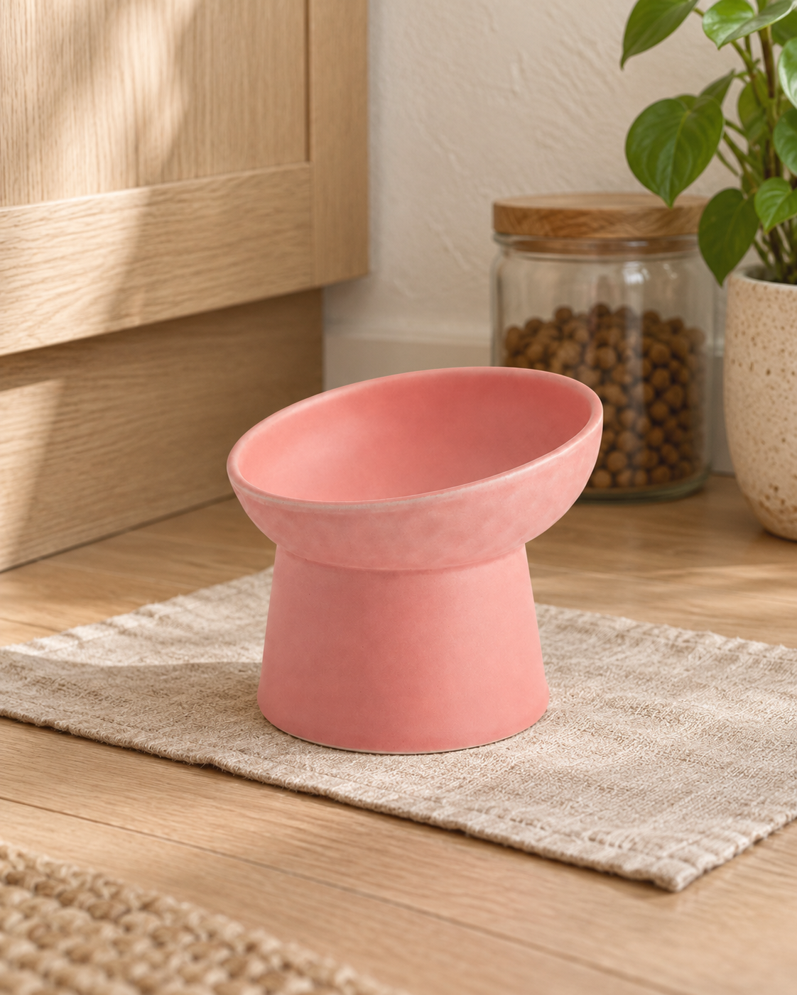 Raised Cat Bowl Trevi — shown in a living room