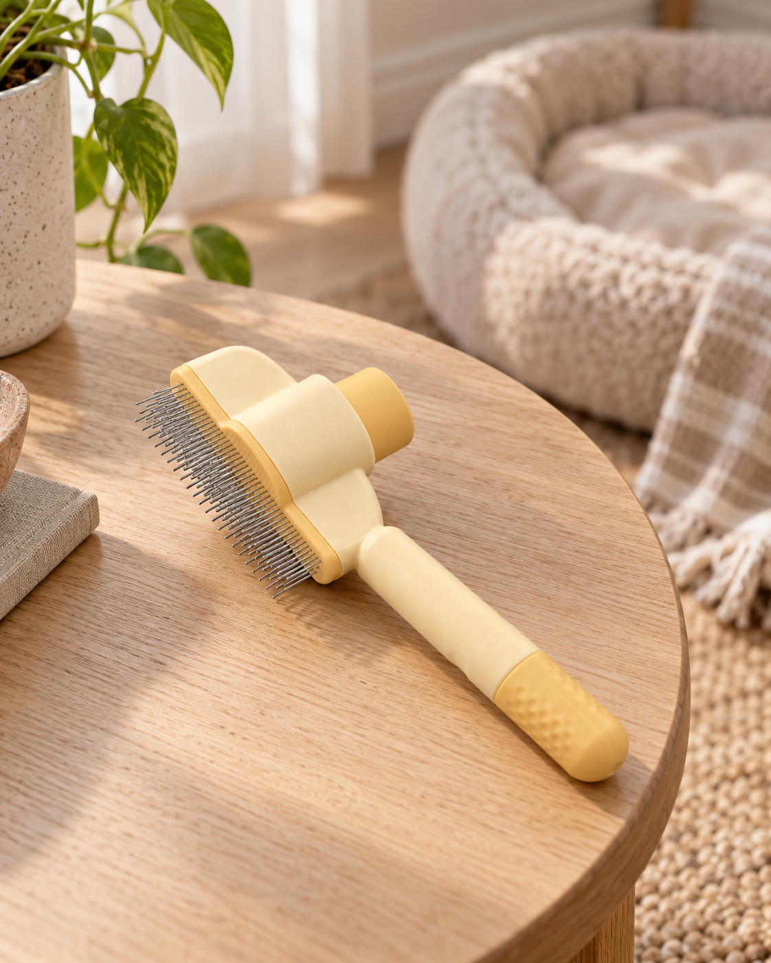 Self-Cleaning Cat Comb Sirolo — shown in a living room