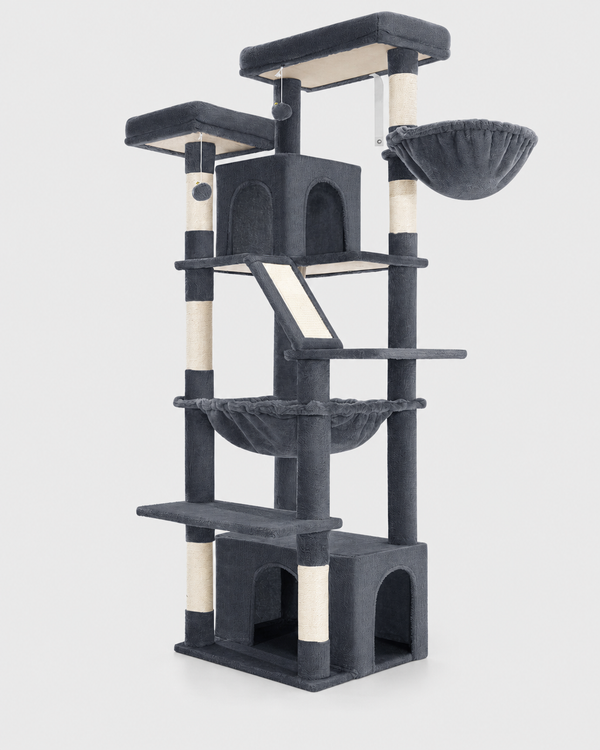 XXL Cat Tree Bardolino in dark grey — 183cm large multi-level cat tree with sisal scratching posts