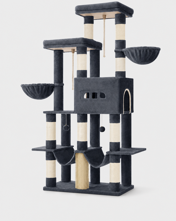 XXL Cat Tree Cavalese in dark grey — 172cm large multi-level cat tree with sisal scratching posts