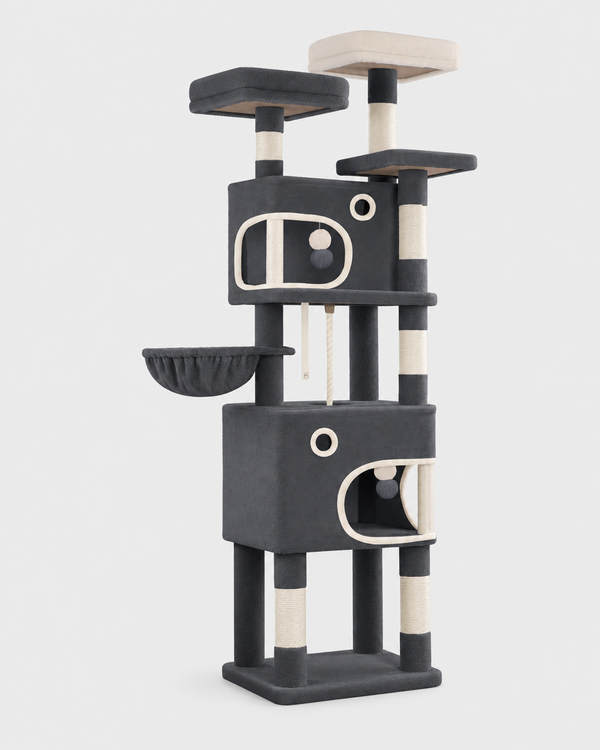 XXL Cat Tree Corvara in dark grey — 180cm large multi-level cat tree with sisal scratching posts