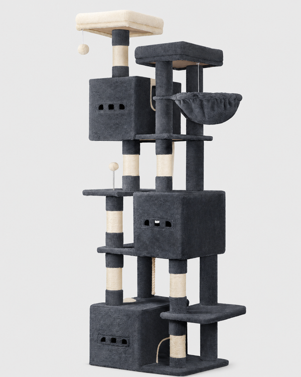 XXL Cat Tree Malcesine in dark grey — 193cm large multi-level cat tree with sisal scratching posts