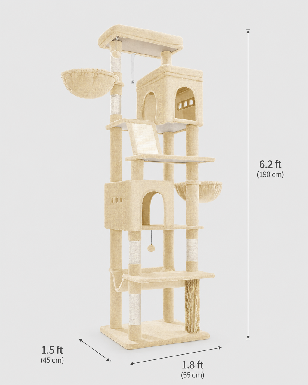 XXL Cat Tree Moena in beige — with dimensions in cm