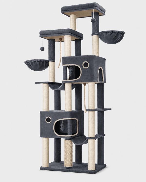 XXL Cat Tree Sarnico in dark grey — large multi-level cat tree with sisal scratching posts