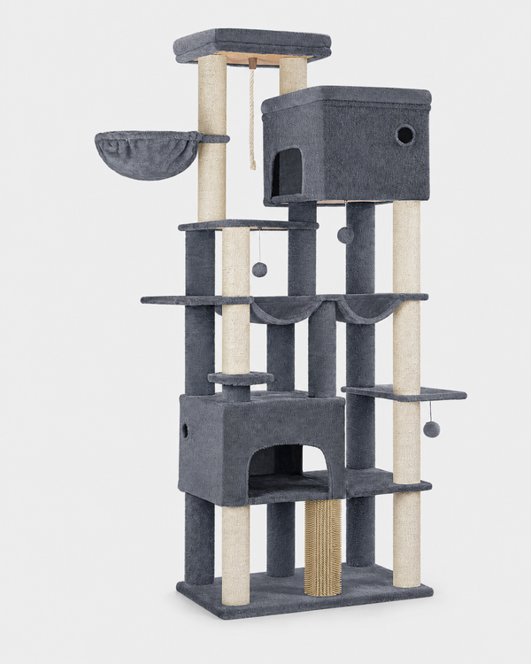XXL Cat Tree Sirmione in dark grey — 185cm large multi-level cat tree with sisal scratching posts